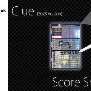 Premium Acrylic Clue (2023 Version) Score Sheet Upgrade, Reusable, Wet Erase and Dry Erase