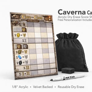 Caverna Cave vs Cave Score Sheet Acrylic Score Sheet – Reusable Dry Erase Board Game Score Pad (Velvet Backed)