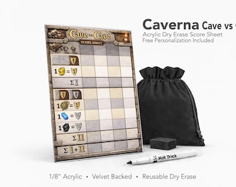 Caverna Cave vs Cave Score Sheet Acrylic Score Sheet – Reusable Dry Erase Board Game Score Pad (Velvet Backed)