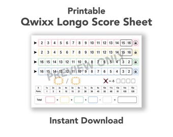 Printable Qwixx Longo Score Sheet | Digital Download Score Tracker | Board Game Scorecard PDF
