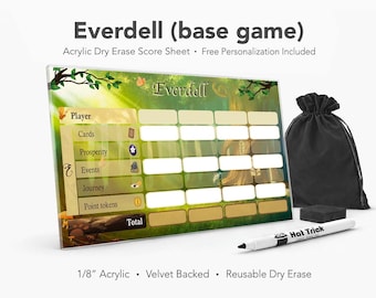 Hoja de puntuación acrílica Everdell: bloc de puntuación reutilizable para juegos de mesa de borrado en seco (con reverso de terciopelo) (no oficial)