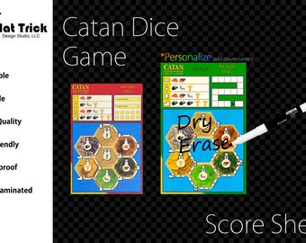 Laminated Catan Dice Score Sheet, Island One and Island Two, Waterproof, Reusable, Wet Erase and Dry Erase