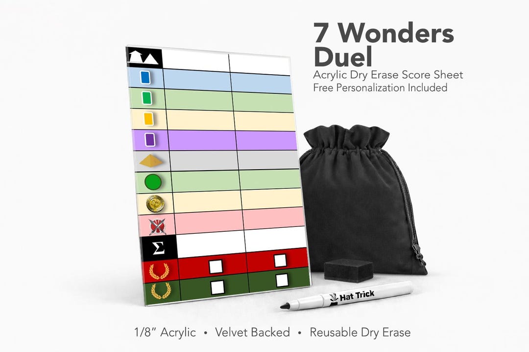 Duel Score Card.pdf 7 Wonders Duel Acrylic Score Sheet – Reusable Dry Erase Board Game ...
