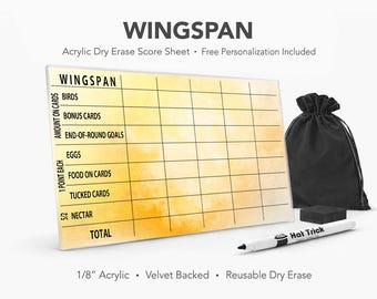 Wingspan Oceania Acrylic Score Sheet – Reusable Dry Erase Board Game Score Pad (Velvet Backed)