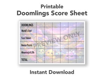 Printable Doomlings Score Sheet | Digital Download Score Tracker | Board Game Scorecard PDF