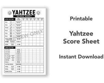 Printable Yahtzee Score Sheet | Digital Download Score Tracker | Board Game Scorecard PDF
