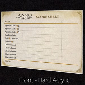 Premium Acrylic ANNO 1800 Score Sheet Upgrade, Reusable, Wet Erase and Dry Erase image 2