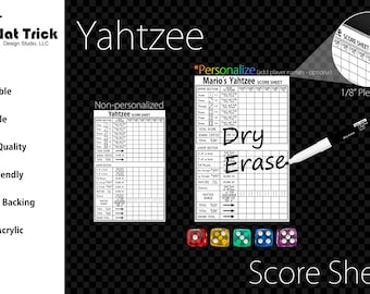 Premium Acrylic Yahtzee Score Sheet Upgrade, Reusable, Wet Erase and Dry Erase