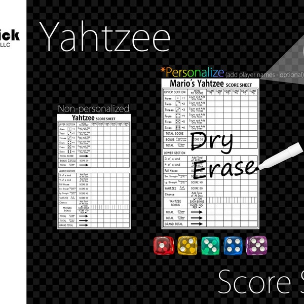 Premium Acrylic Yahtzee Score Sheet Upgrade, Reusable, Wet Erase and Dry Erase