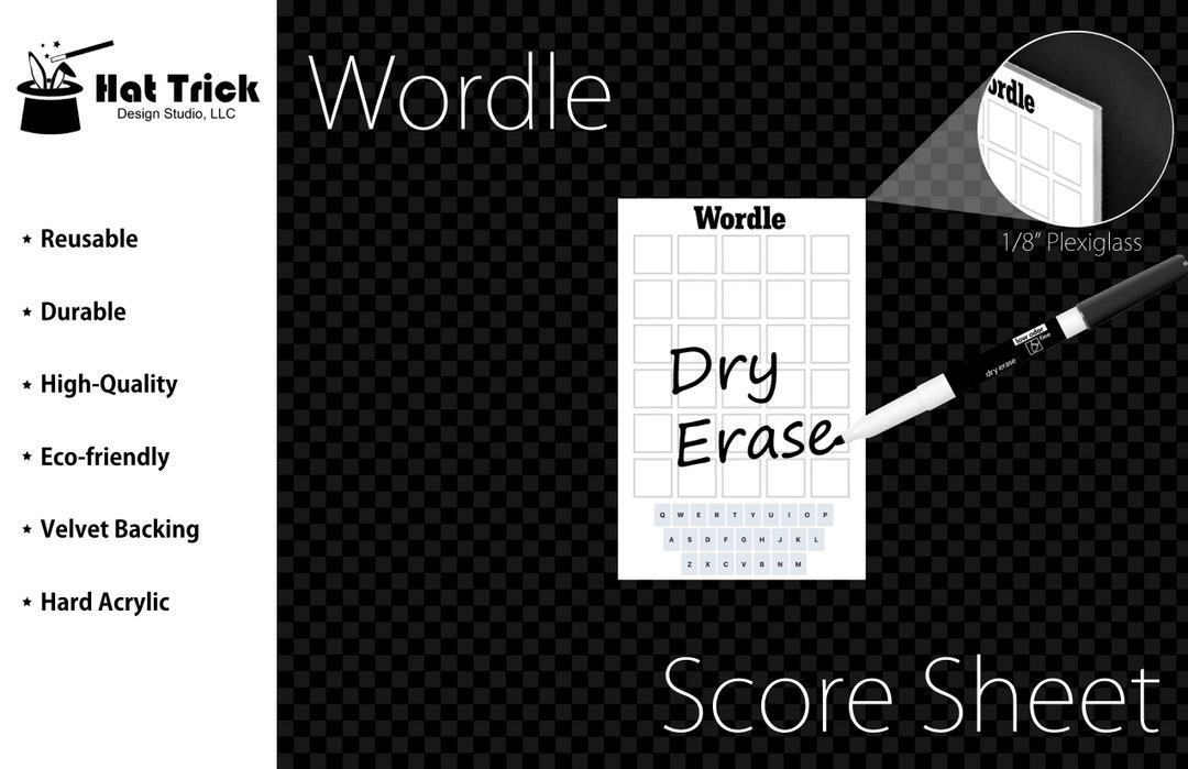 Premium Acrylic Wordle Score Sheet Upgrade, Reusable, Wet Erase and Dry