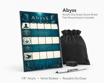 Abyss Acrylic Score Sheet – Reusable Dry Erase Board Game Score Pad (Velvet Backed)