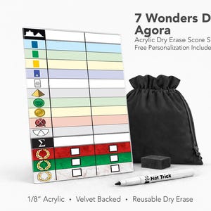 7 Wonders Duel Agora acryl scoreblad, herbruikbaar, droog uitwisbaar