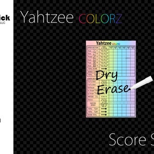 Laminated Yahtzee Colorz Score Sheet, Waterproof, Reusable, Wet Erase and Dry Erase
