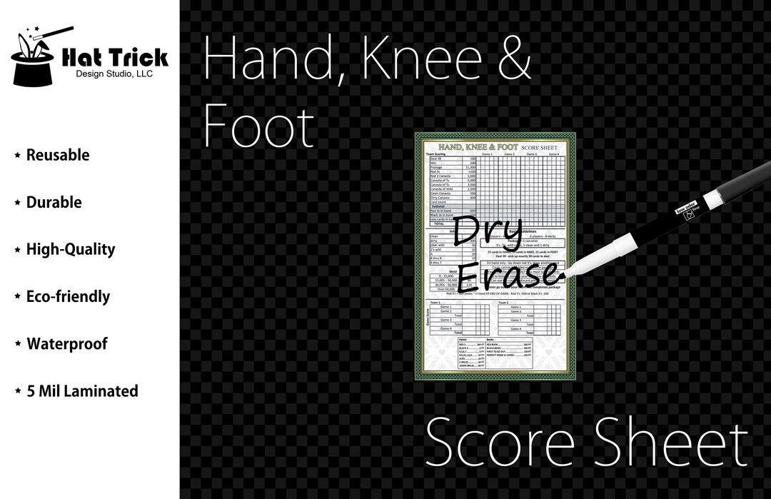 K Score Hand Laminated Hand, Knee & Foot Score Sheet, Reusable Dry Erase - Etsy