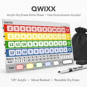 Qwixx Acrylic Score Sheet – Reusable Dry Erase Board Game Score Pad (Velvet Backed)