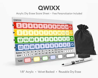 Qwixx Acrylic Score Sheet – Reusable Dry Erase Board Game Score Pad (Velvet Backed)