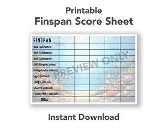 Printable Finspan Score Sheet | Digital Download Score Tracker | Board Game Scorecard PDF