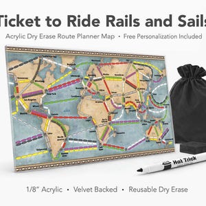 Ticket to Ride Rails & Sails Acrylic Route Planning Map – Reusable Dry Erase (Velvet Backed)