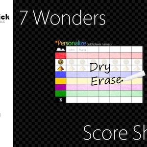 Laminated 7 Wonders Score Sheet, Waterproof, Reusable, Wet Erase and Dry Erase