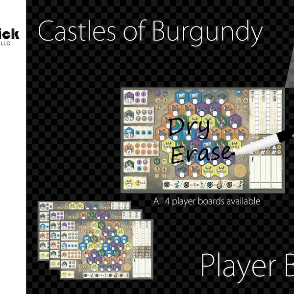 Premium Acrylic Castles of Burgundy Player Board Upgrades, Reusable, Dry Erase