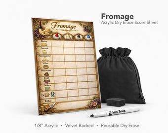 Fromage Acrylic Score Sheet – Reusable Dry Erase Board Game Score Pad (Velvet Backed)