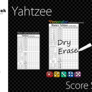 Gelamineerd Yahtzee-scoreblad, waterdicht, herbruikbaar, nat uitwisbaar en droog uitwisbaar