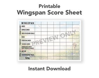 Printable Wingspan Score Sheet | Compatible with All Expansions | Digital Download Score Tracker | Board Game Scorecard PDF