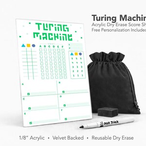 Turing Machine Acrylic Score Sheet – Reusable Dry Erase Board Game Score Pad (Velvet Backed)