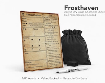 Oversized Frosthaven Character Sheet Acrylic | Reusable Dry Erase Campaign Tracker | Velvet Backed