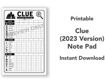 Printable Clue (2023 Version) Detective Note Pad | Digital Download Score Tracker PDF