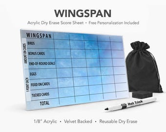 Wingspan Acrylic Score Sheet – Reusable Dry Erase Board Game Score Pad (Velvet Backed)