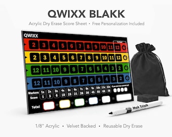 Qwixx Blakk Acryl Punktebogen - Wiederverwendbarer trocken abwischbarer Brettspiel-Punkteblock (Samtrücken)
