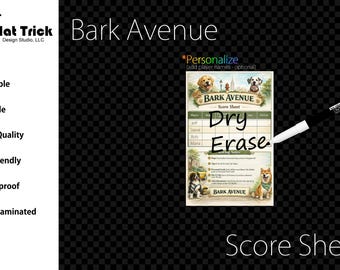 Laminated Bark Avenue Score Sheet, Waterproof, Reusable, Wet Erase and Dry Erase