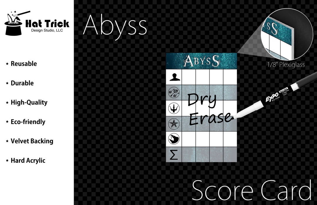 Premium Acrylic Abyss Score Sheet Upgrade, Reusable Wet Erase and Dry