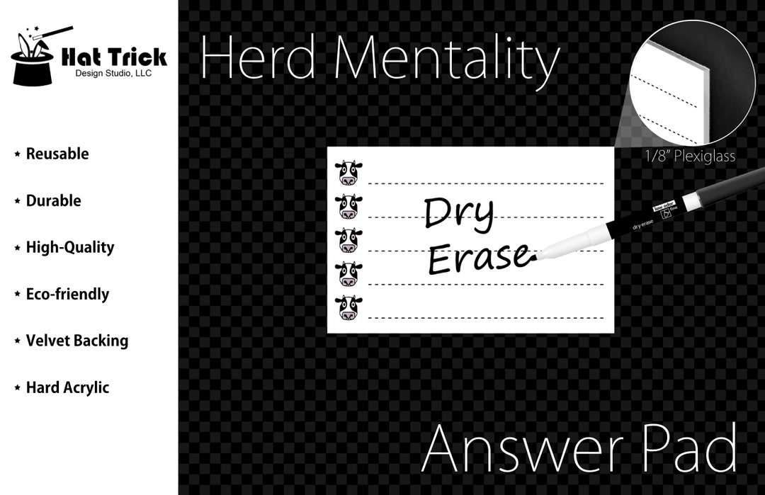 Hard Acrylic Deluxe Herd Mentality Game Answer Pad Plaque, Score Pad