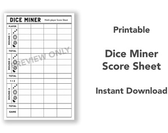 Printable Dice Miner Score Sheet | Digital Download Score Tracker | Board Game Scorecard PDF