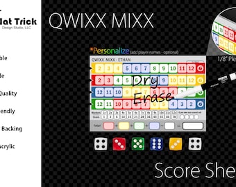 Premium Acrylic Qwixx Mixx Score Sheet Upgrade, Reusable, Wet Erase and Dry Erase