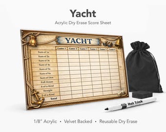 Yacht Acrylic Score Sheet – Reusable Dry Erase Board Game Score Pad (Velvet Backed)