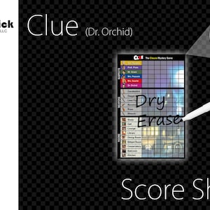 Premium Acrylic Clue (Dr. Orchid) Score Sheet Upgrade, Reusable, Wet Erase and Dry Erase