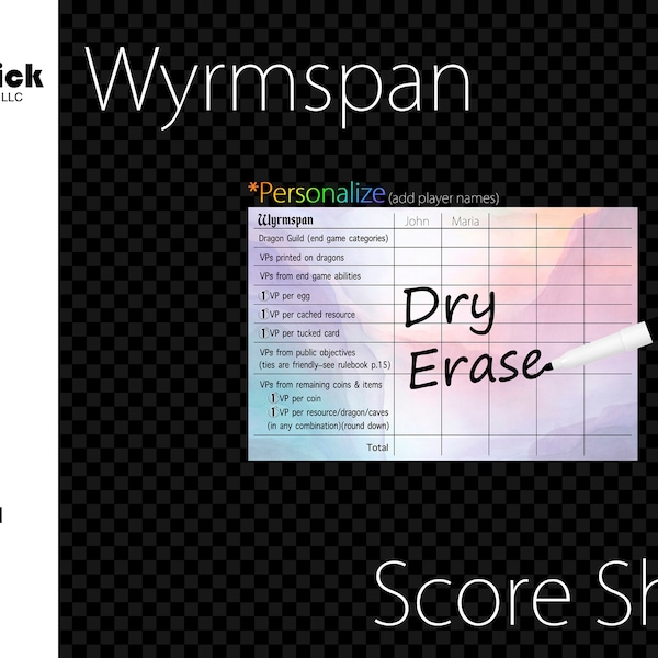 Laminated Wyrmspan Score Sheet, Waterproof, Reusable, Wet Erase and Dry Erase