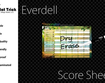 Laminated Everdell Score Sheet, Unofficial, Waterproof, Reusable, Wet Erase and Dry Erase