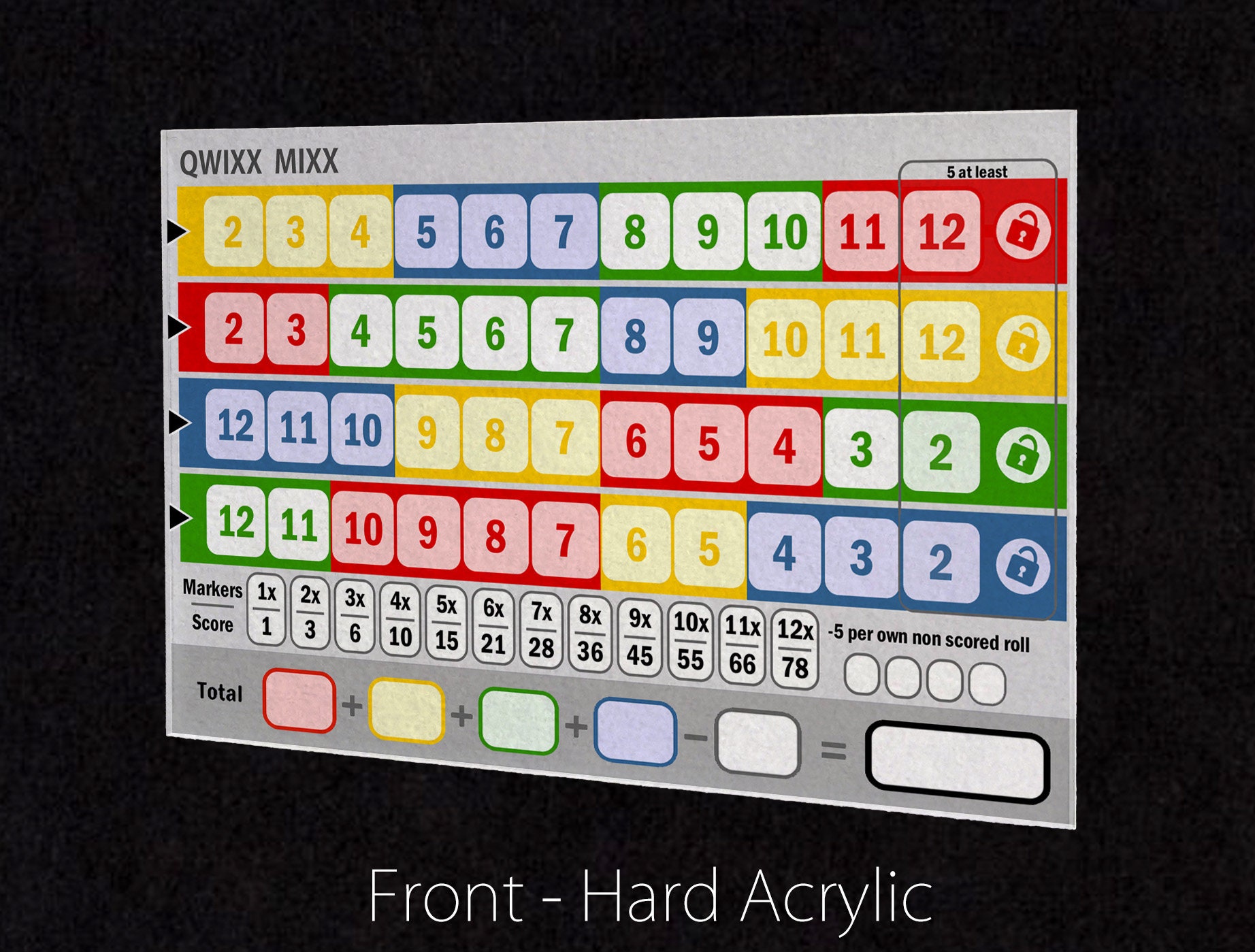 Qwixx Mixx Acrylic Score Sheet - Reusable Dry Erase Board Game Score ...
