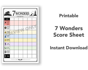 Printable 7 Wonders Score Sheet | Digital Download Score Tracker | Board Game Scorecard PDF