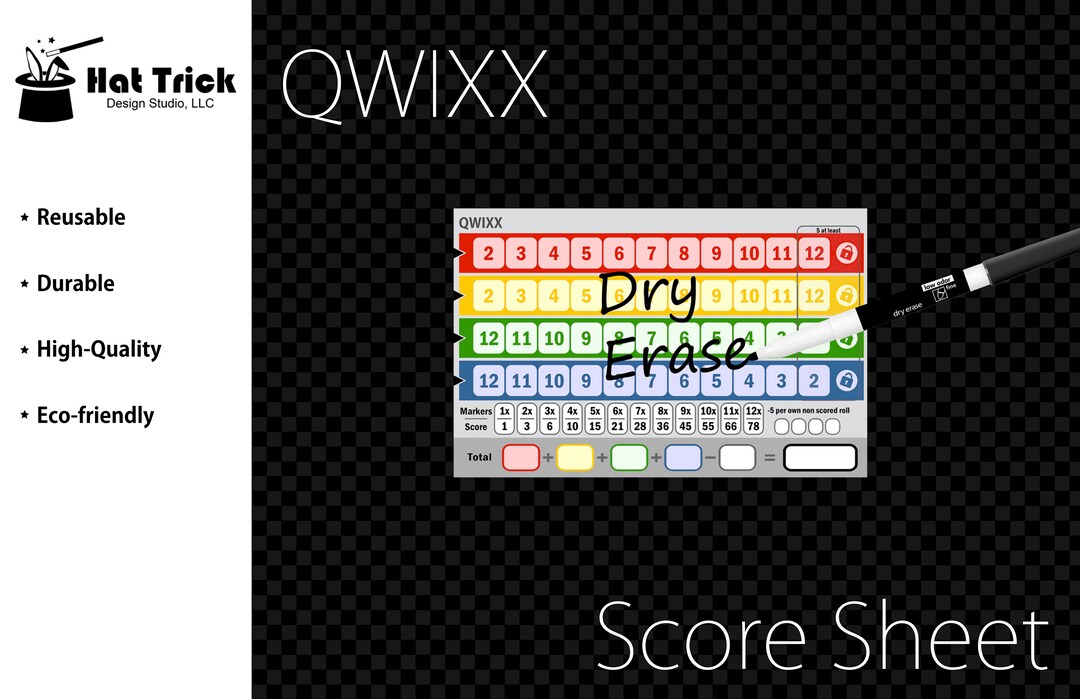 Qwixx Score Sheet Upgrade, Laminated, Waterproof, Reusable, Wet Erase