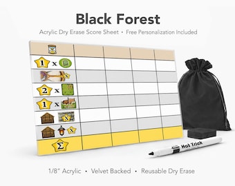 Black Forest Acrylic Score Sheet – Reusable Dry Erase Board Game Score Pad (Velvet Backed)