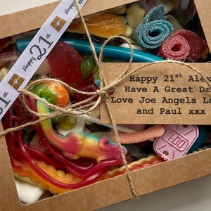 Personalised 21st Birthday Pick & Mix Sweet Box- ribbon/ Tag | Fizzy/Gummy/Special Friend Big Birthday/Treat box | 21 Today |