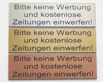 Briefkastenschild - Bitte keine Werbung und kostenlose Zeitungen! Selbstklebend 3 Farben