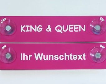 Hinweis Schild Saugnapfschild King Queen Gravur Pink Kunststoff 200x50mm