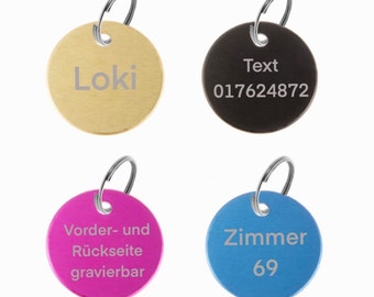 Dog Tag Cat Tag Pet Tag Name Tag Aluminum With Engraved Phone Number Round 25mm 4 Colors