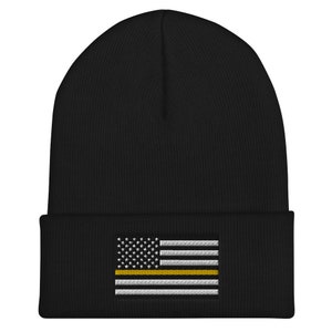 911 Dispatcher, Thin Gold Line Cuffed Beanie Black